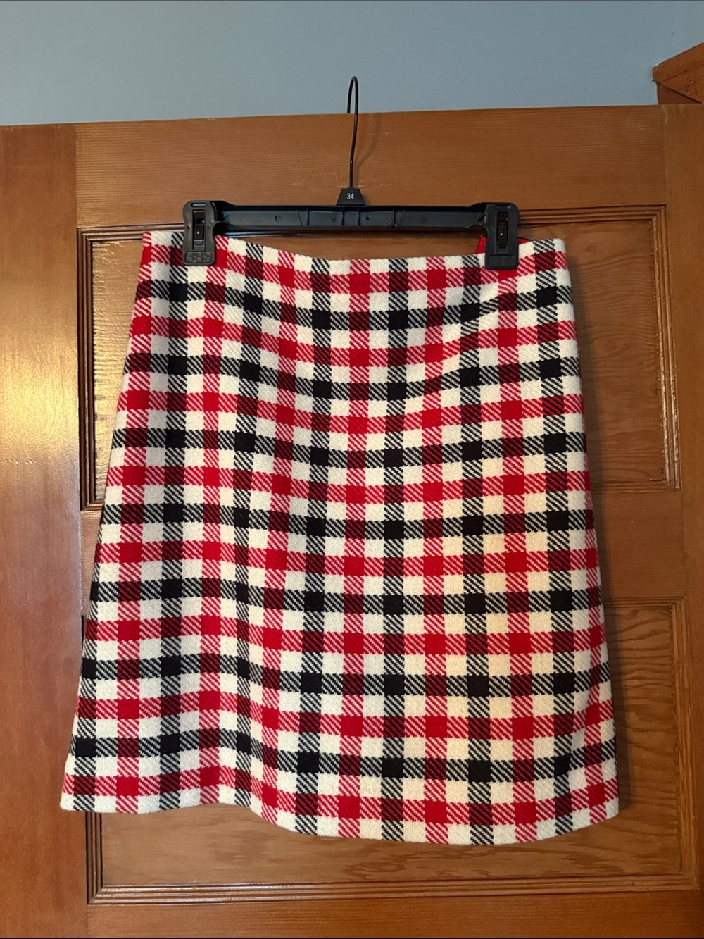 Talbots Red Black & White Wood Plaid A-Line Skirt